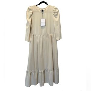 WHO WHAT WEAR Dress Midi A Line 3/4 Sleeve Color Cream Size-M